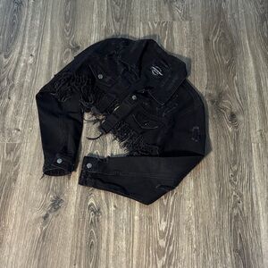 American Bazi Black Distressed Jean Jacket